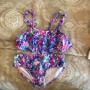 Cat & Jack girls floral pink purple bikini 7/8 new